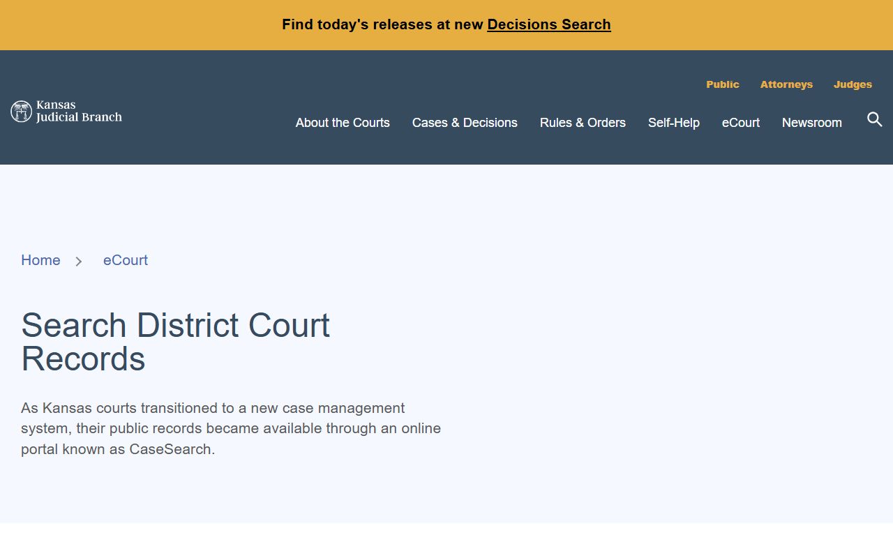 Wichita County court records after jail arrest Kansas Judicial Branch access page