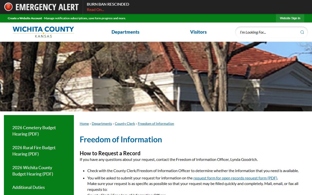 Wichita County inmate records Freedom of Information request page